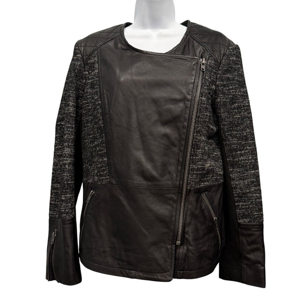 VTG Lucky Brand Lambs Leather Wool Black Moto Jacket Rock Dark Feminine Size M